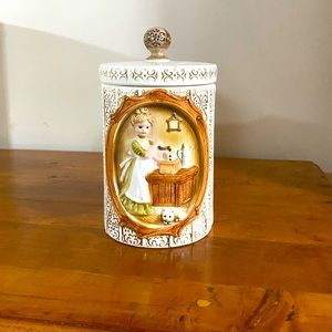 1978 Sears & Roebuck Ceramic Canister or Cookie Jar - Pioneer Woman with Cat